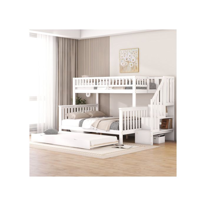 ®TONLRGY Lit superposé 90 x 200 cm et 140 x 200 cm avec sommier à lattes (matelas non inclus) blanc