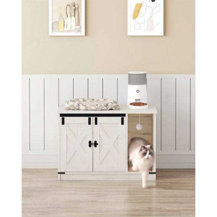 Comparer les prix de Cage pour chat 80 x 50 x 53 cm bac à litière meuble pour litière blanc，Meuble pour litière dissimulé avec clochette portable