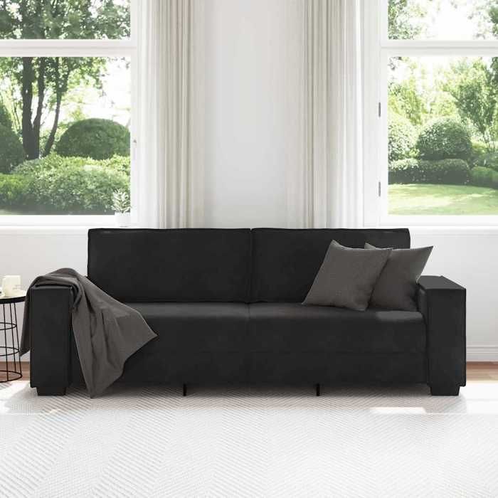 Canapé 3 places en velours - MANGO - Noir - 180 cm - Velours - 220x78x84 cm - Accoudoirs larges - Cadre en bois et métal Canapé 3 places en velours - MANGO - Noir - 180 cm - Velours - 220x78x84 cm - Accoudoirs larges - Cadre en bois et métal