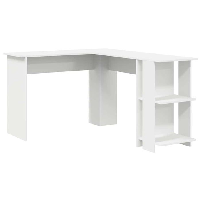 Bureau dangle avec rangement - vidaXL - Blanc - 140x113.5x75 cm - Bois dingénierie - Forme L - Étagères intégrées