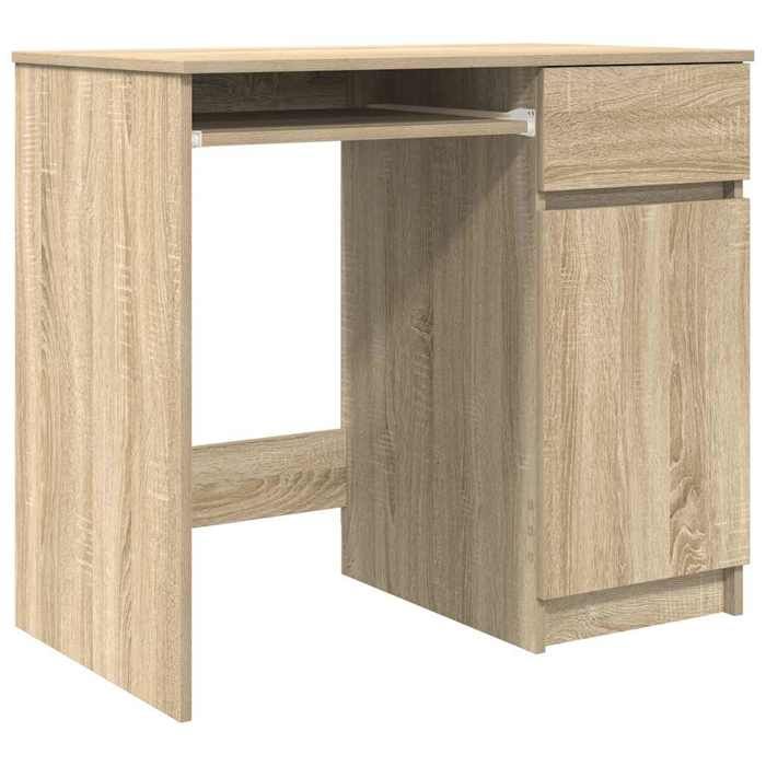 Bureau en bois dingénierie - CLARENCE - Chêne Sonoma - 86x49x76 cm - 1 porte - 1 tiroir - 1 étagère - Charge max 60 kg