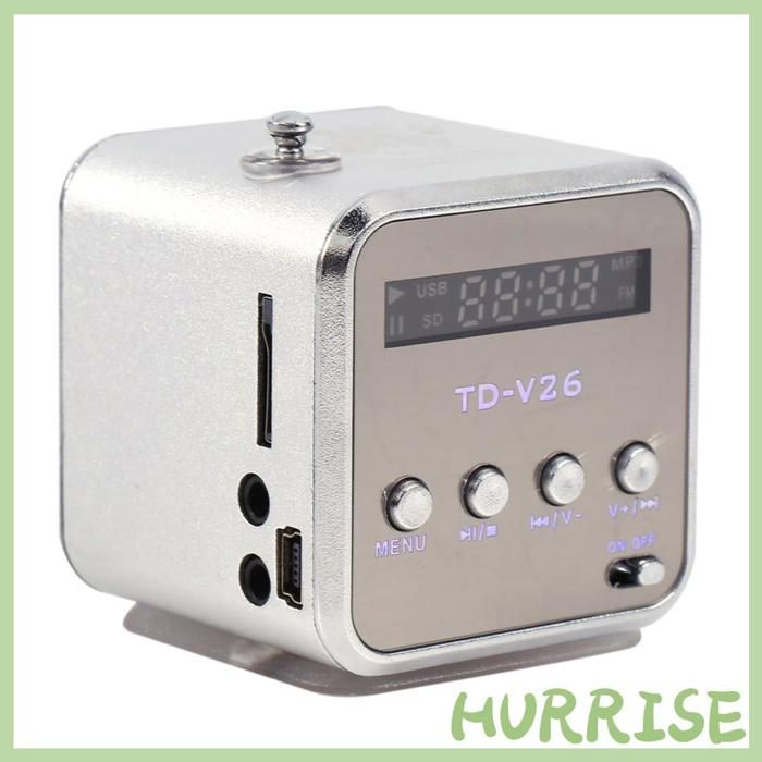 HURRISE Enceinte Portable Mini Lecteur de Musique avec Radio FM Support de Carte TF et Clé USB Bleu Argent