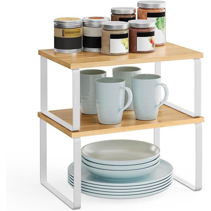 Étagère à Épices Lot de 2 Organisateur de Placard Étagère de Rangement de Cuisine Extensible Porte-épices Empilable