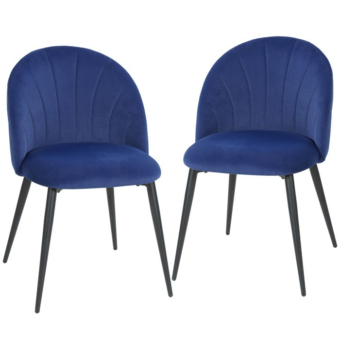 Lot de 2 chaises de salle à manger - HOMCOM - rembourré - sans accoudoirs - pieds en acier et tissu en velours - 52x55x79cm - bleu