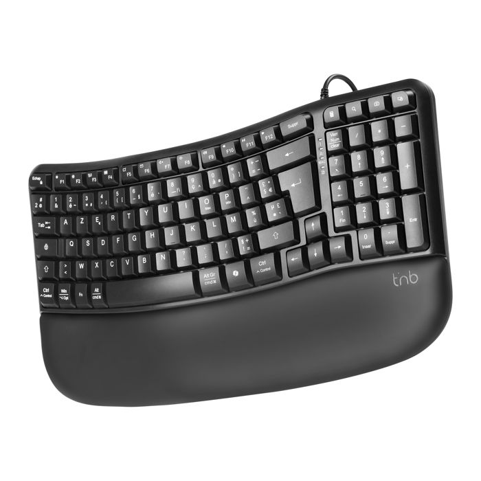 Clavier ergonomique filaire TNB ERGO AZERTY FR Pavé numérique Repose poignet simili cuir