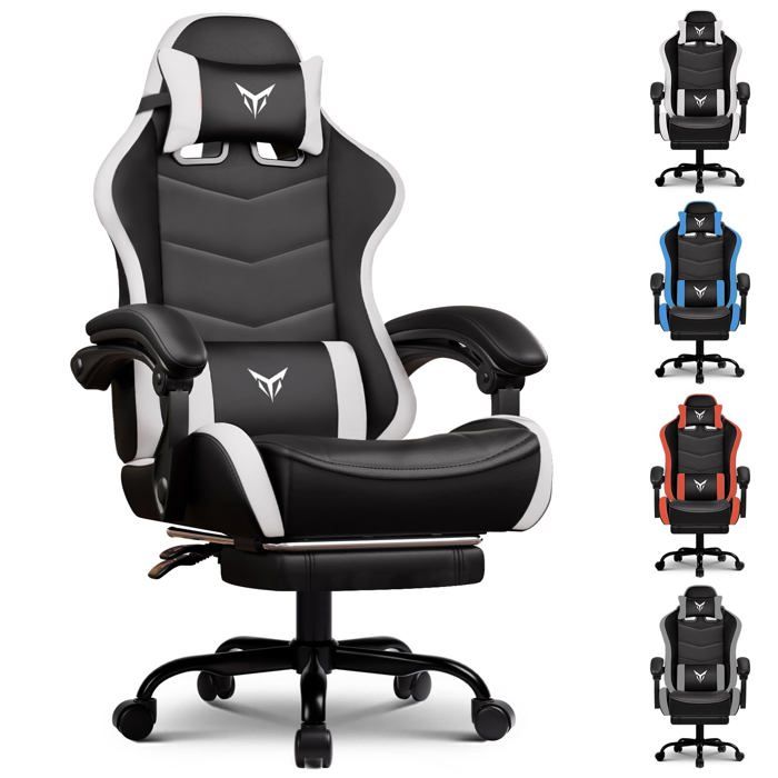 Chaise Gaming Ergonomique avec Repose Pieds Support Lombaire et Appui Tête Réglables Fauteuil de Bureau - vue 4