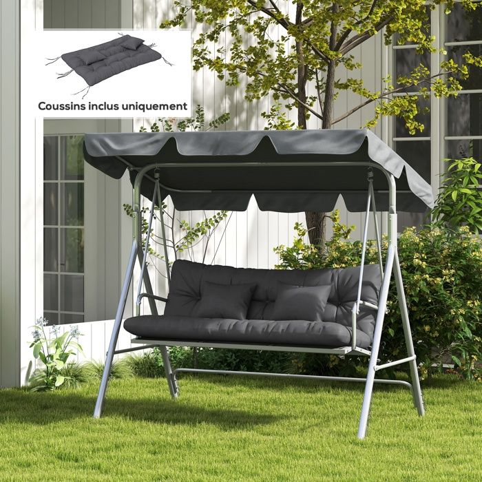 Ensemble de 4 coussins dextérieur pour balancelle de jardin 1 coussin dassise coussins de dossier et 2 oreillers