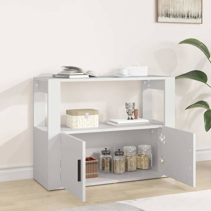 Armoire Vaisselier Durable - Blanc - Buffet de cuisine - avec Rangement - Blanc 80x30x60cm - Bois dingénierie LH8877789