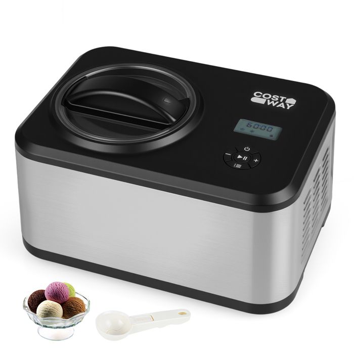COSTWAY Machine à glaces 15L avec Compresseur Intégré Écran LCD Minuterie 24 H Cuve Amovible Inoxydable