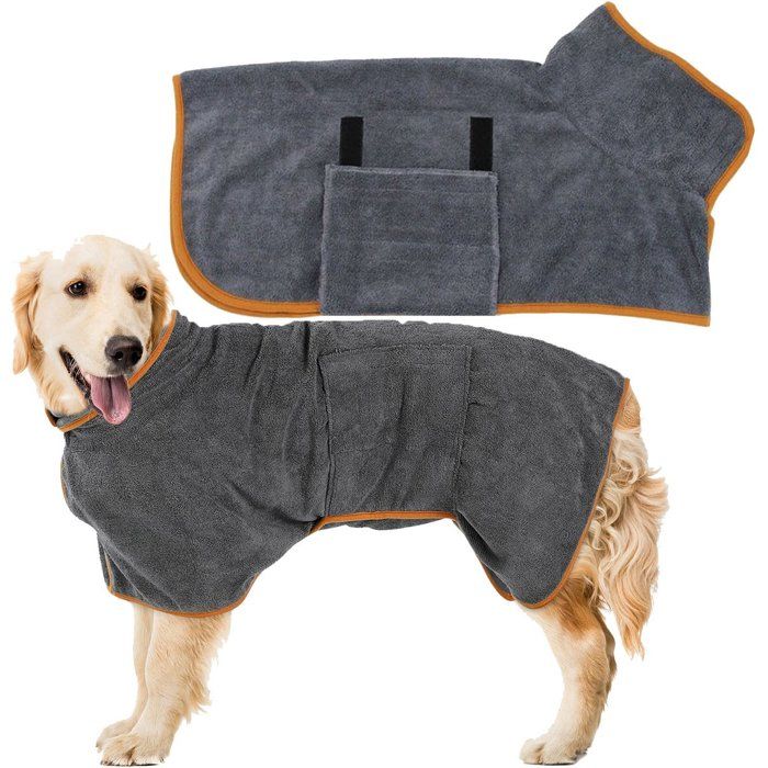 Peignoir chien microfibre taille XS - 46x23x21 cm - serviette séchage gris