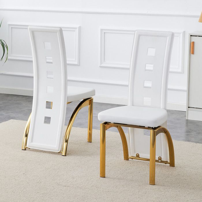 Chaises à manger européennes design avec motif perforé cuir PU mat blanc + jambes métalliques brillantes 1025 cm de haut pour sa