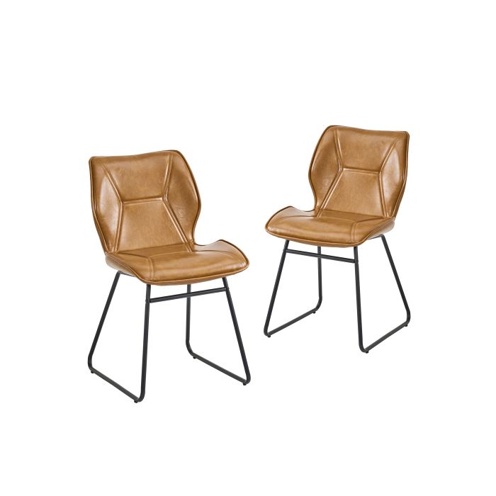 Lot de 2 chaises de salle à manger en similicuir et métal avec dossier style industriel marron