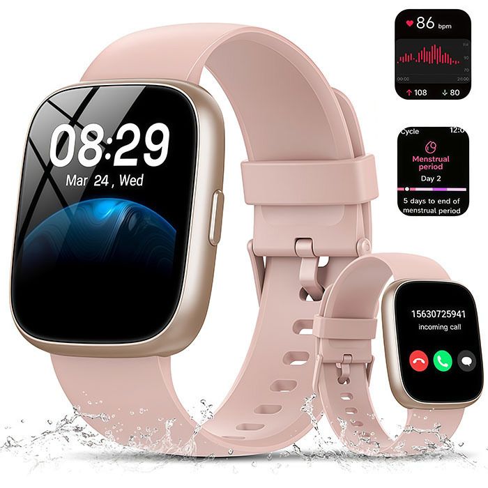 Montre Connectée Femme 1.83 Montre Sport avec Appels Bluetooth Assistant Vocal IP68 Étanche Smartwatch pour Android iOS Rose