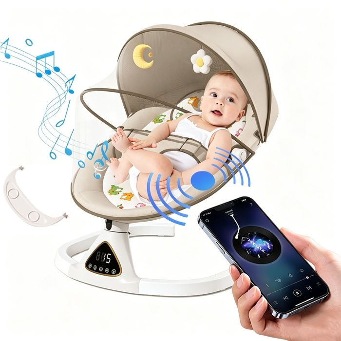 Balancelle Bébé Électrique Transat électrique avec télécommande et plateau repas 5 amplitudes de balançoire musique Bluetooth