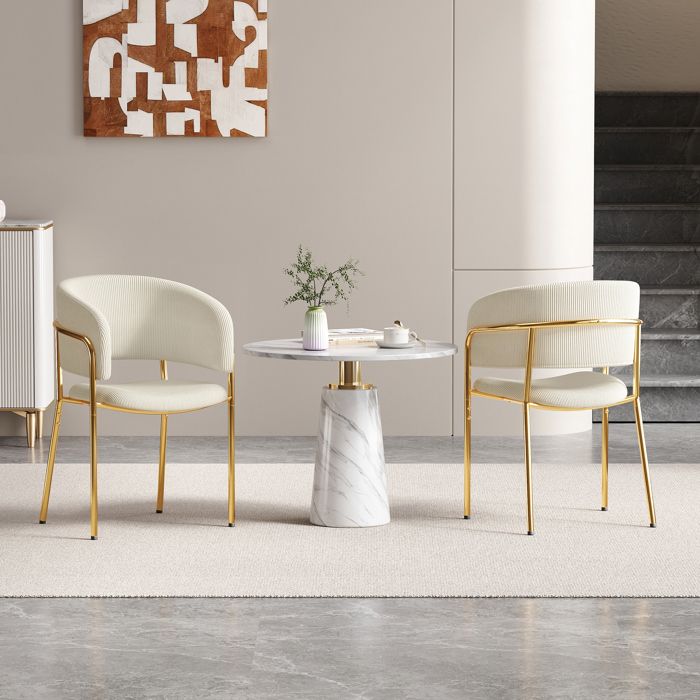 Chaise moderne - Lot de 2 chaises - Tissu côtelé beige - Dimensions assemblées 55x55x80 cm - Poids 14.7 kg