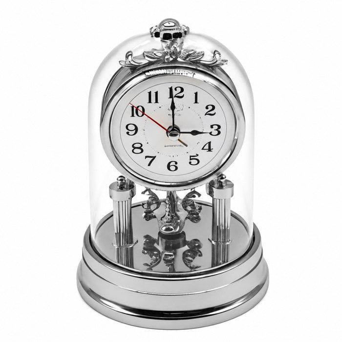 Relaxdays Horloge de table/cheminée rétro argentée 17x11 cm analogique à piles dôme & pendule tournante plastique