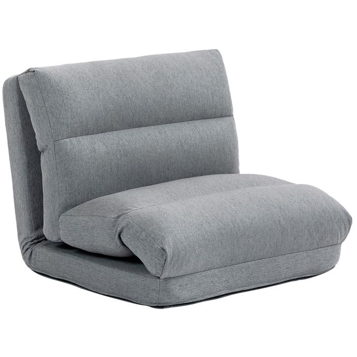 ELVORIN Chauffeuse de sol pliante convertible 70 x 41 x 56 cm dossier réglable 6 positions tissu aspect lin en polyester gris