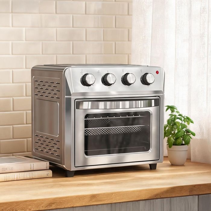 Four électrique multifonction 24 L à convection friteuse à air 6 modes minuterie finition cool silver et acier inoxydable