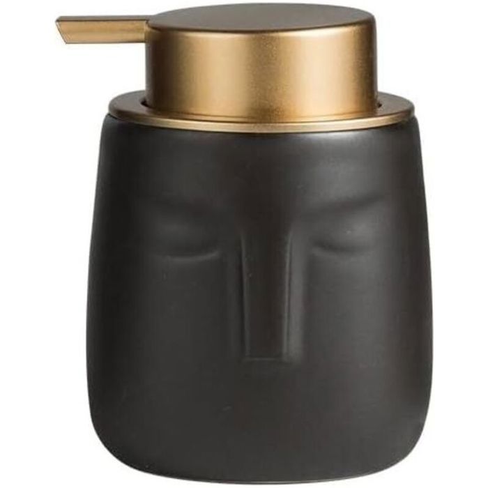 (Noir) Distributeur de savon moderne bouteille en céramique en forme de visage avec pompe dorée antirouille distributeur de loti