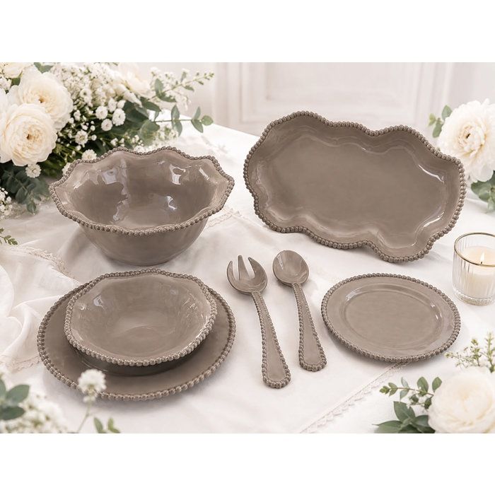 Service de Table  en Mélamine Complet 22 Pièces  Haute Qualité - Collection Italian Chic Ecru