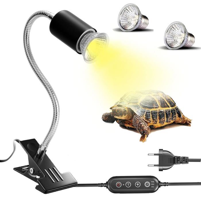 Lampe Terrarium avec Minuterie 2x50W UVA/UVB - Pince 360° pour Reptile Tortue Serpent - Accessoire Animal ALURRA
