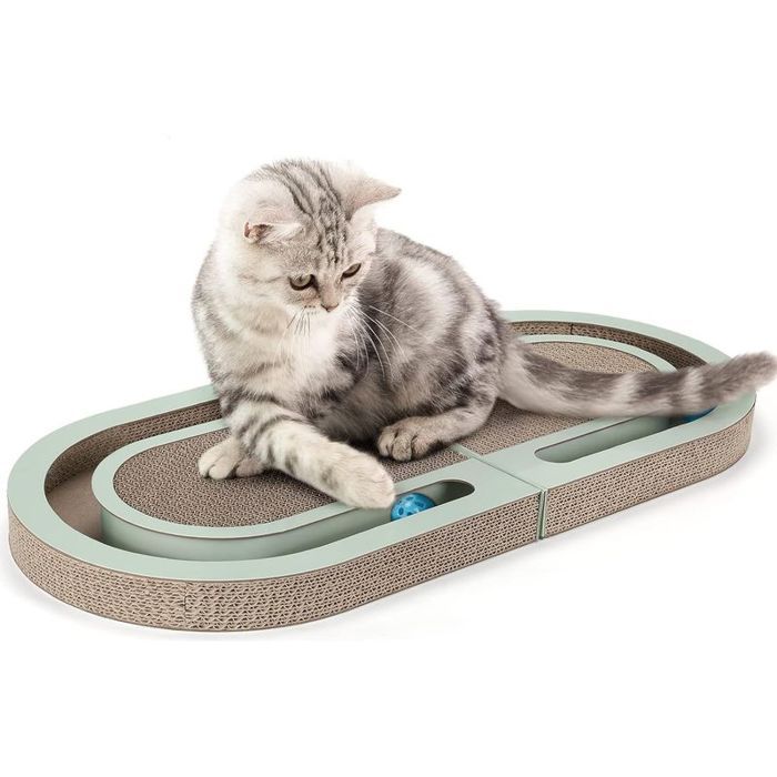 Griffoir pour Chat Carton Grattoir Chat avec Boule de Cloche Planche Grattoir Chat Réversible