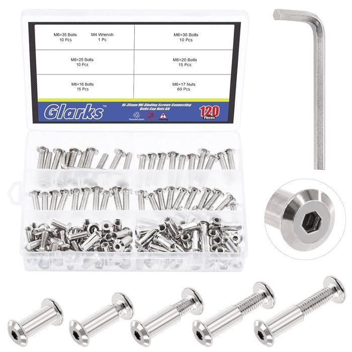 Lot de 121 boulons à tête hexagonale M6 x 16/20/25/30/35 mm - Vis à tête hexagonale nickelée pour
