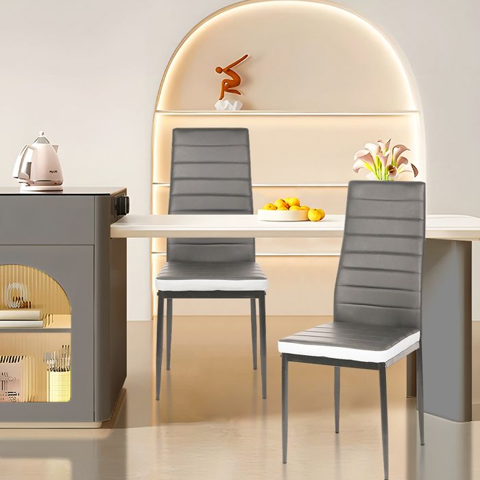 OHMG-Lot De 2 Chaises De Salle À Manger Horizontales-Dos Haut-Coussin De Siège Épais-Capacité Charge 120Kg-48*42*97cm-Gris+Blanc