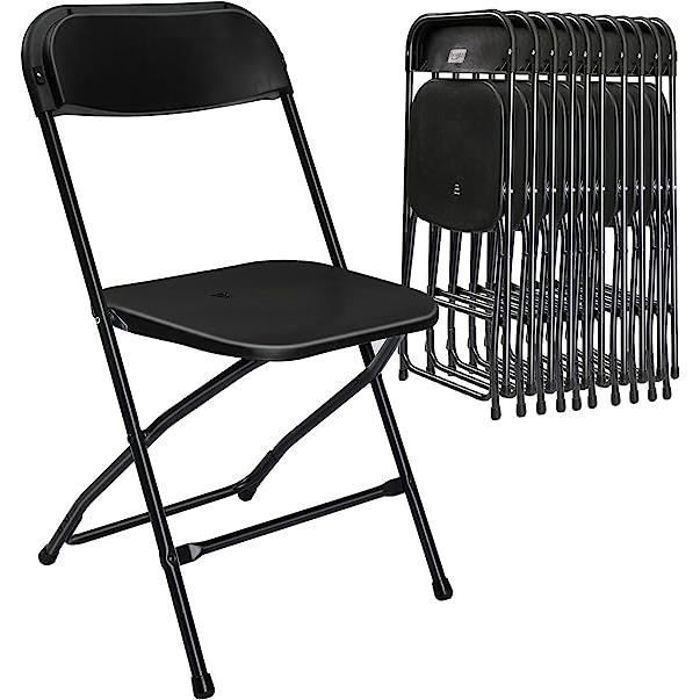 Lot de 10 chaises pliantes en plastique noir usage intérieur et extérieur usage commercial ou domestique pliable et empilable