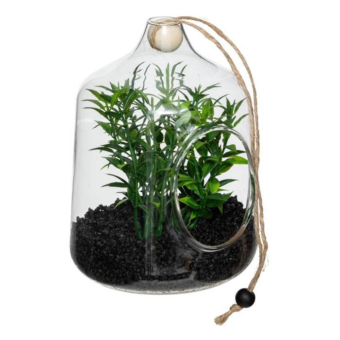 Meilleurs prix pour Plante artificielle Terrarium à suspendre en verre H 15 cm - Atmosphera
