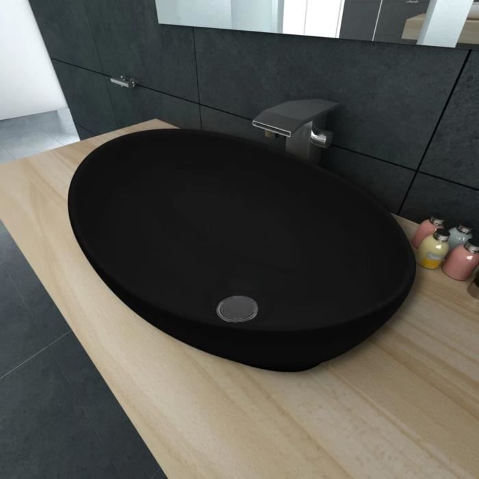 Lavabo ovale en céramique - 40 x 33 cm - Couleur principale: Noir - Matière: Céramique