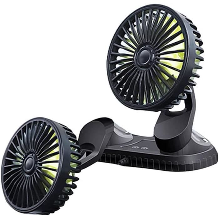 Ventilateur De Voiture Double Tête Réglable – Portable, Rotation 360°, Vitesse Ajustable
