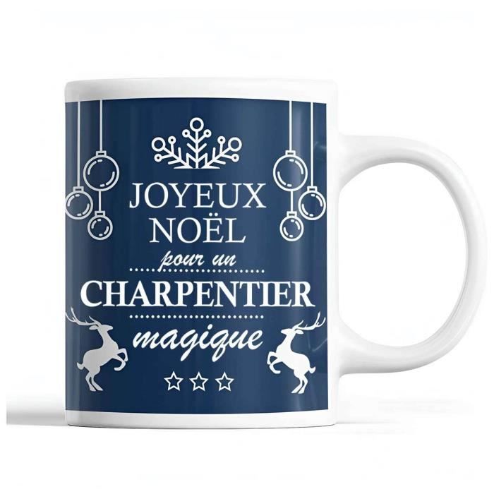 Tasse Noël Charpentier homme Bleu | Mug prénom Idée Cadeau Secret Santa