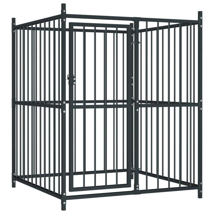 Chenil extérieur cage enclos parc animaux chien extérieur pour chiens 120 x 120 x 150 cm noir 02_0000461 Chenil extérieur cage enclos parc animaux chien extérieur pour chiens 120 x 120 x 150 cm noir 02_0000461