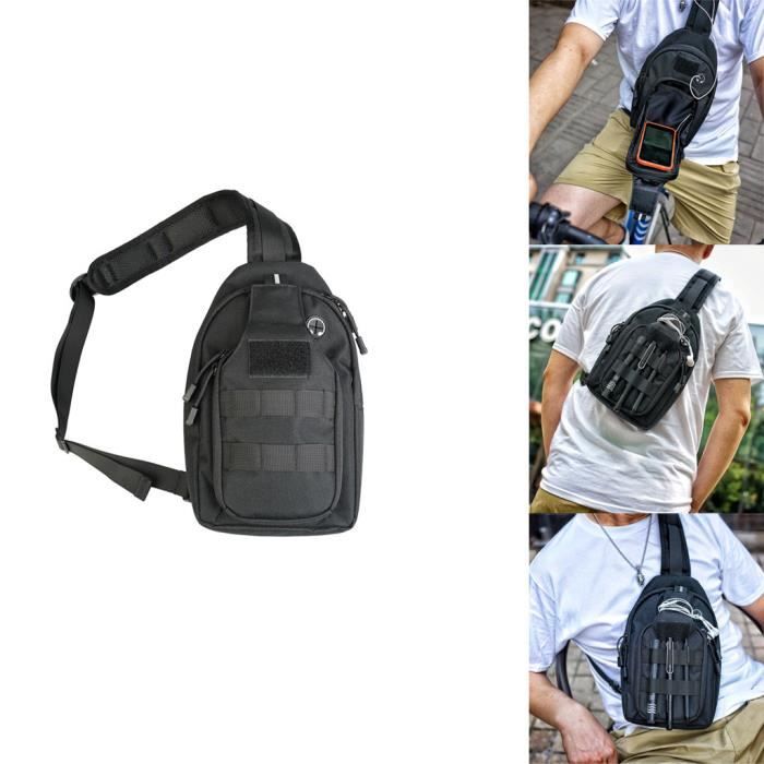Hebetag Sac à bandoulière en cuir à bandoulière sac à dos pour hommes femmes épaule poitrine sac à dos voyage en plein air randonnée Camping décontracté sac à dos sac à dos Noir