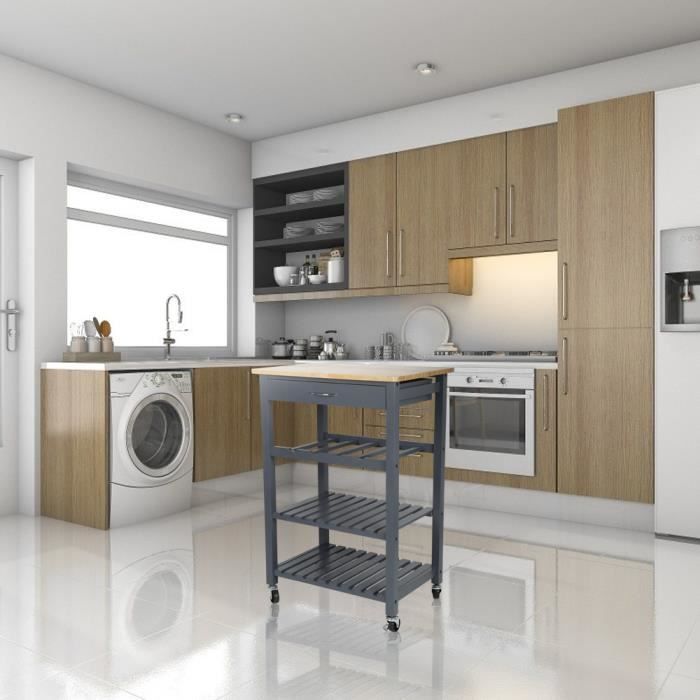 Tor Desserte Cuisine En Mdf Laque Taupe Plateau En Pin Massif L58