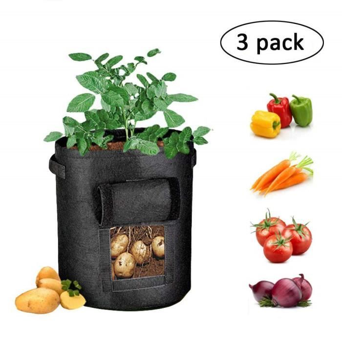 7 Gallons Sac à Plantes en Tissu Non tissé Yangbaga 3 Packs Sacs de Culture avec Fenêtre et Poignées en Velcro pour Pommes de Terre