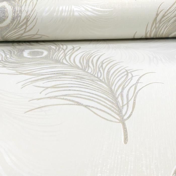 Debona viola plume motif paillettes motif oiseau texturé vinyle papier peint 40913 