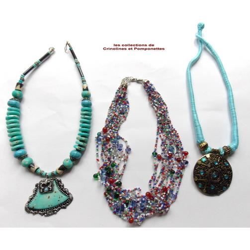 Lot De 3 Colliers Fantaisie Vintage - Bijoux Mode Rétro