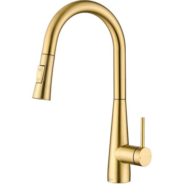 SREWOHS PRO Robinet mitigeur d'évier de cuisine à ressort avec pulvérisateur extractible, robinet de bar en acier inoxydable, poignée unique pivotante