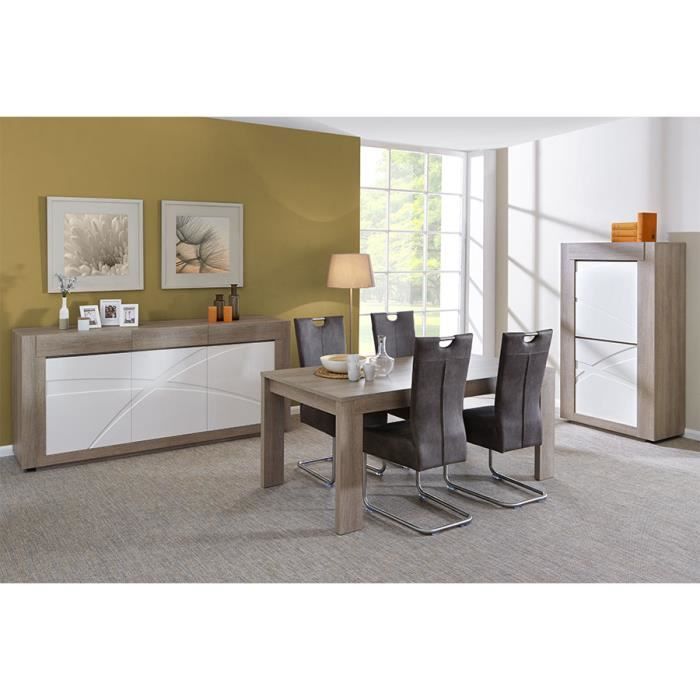 Salle A Manger Complete Moderne Blanc Laque Et Bois Gris Ophelie 2