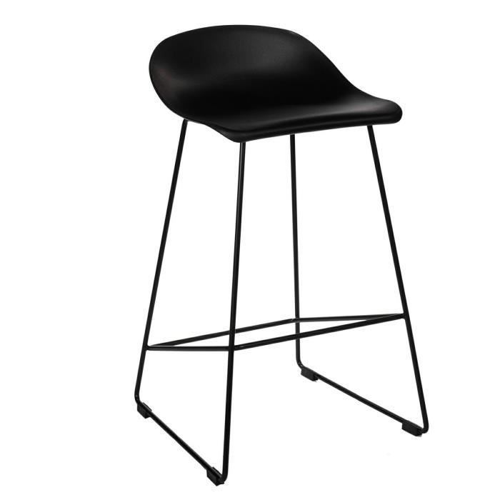 Chaise de Bar - Molly - Noire - Siège Profilé - Base Métal - Hauteur 66 cm Chaise de Bar - Molly - Noire - Siège Profilé - Base Métal - Hauteur 66 cm