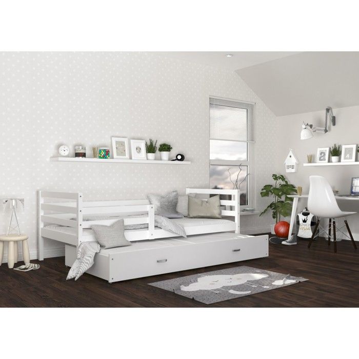 Lit Gigogne Milo 90x190 matelas inclus Blanc - blanc
