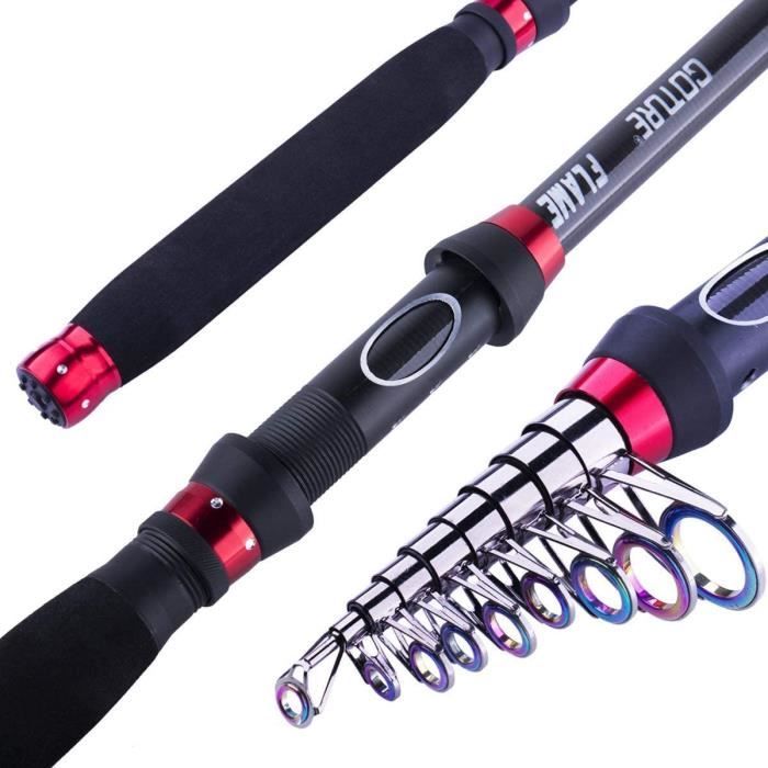 canne à pêche télescopique ultra-légère & durable avec manche en liège - portable, canne de voyage en fibre de haute pour spinning/casting – sports et activités d'extérieur