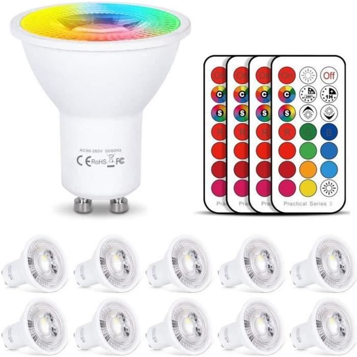 Spot LED GU10 RGBW Acouto – 16 Couleurs + Blanc Froid, Télécommande, Minuterie, Mémoire, Dimmable Pour Maison & Fête