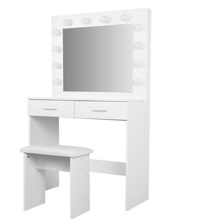 3 tiroirs Blanc coiffeuse et comptoir commode Pour salle de bain Sooyee Boîte de rangement pour maquillage Avec miroir lumineux à LED Moderne