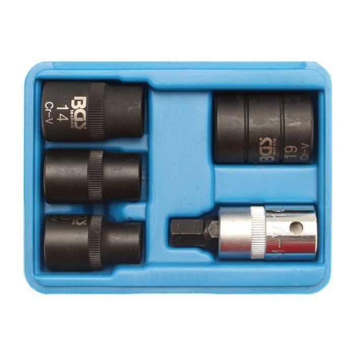 Douilles pour étriers de frein - BGS TECHNIC - Lot de 5 pièces - Inserts pentagonaux - 10 mm - 125 mm - 14 mm - 19 mm
