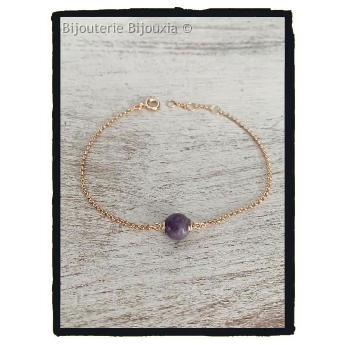 Bracelet Chaîne et Pierre Améthyste Véritable Plaqué or 18 Carats