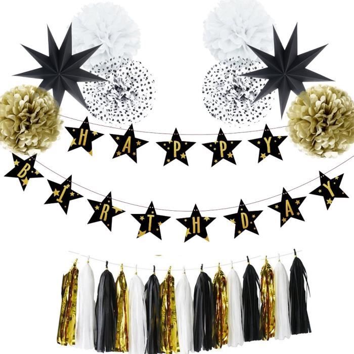 Deco Anniversaire Noir Blanc Or Achat Vente Pas Cher