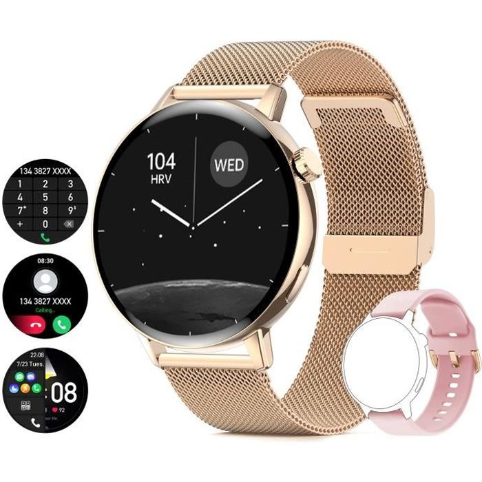 Montre Connectée Femme Intelligente SmartWatch avec Bluetooth Appel Etanche  1.32 Double Sangle pour Iphone Android iOS Huawei, Or - Cdiscount  Téléphonie